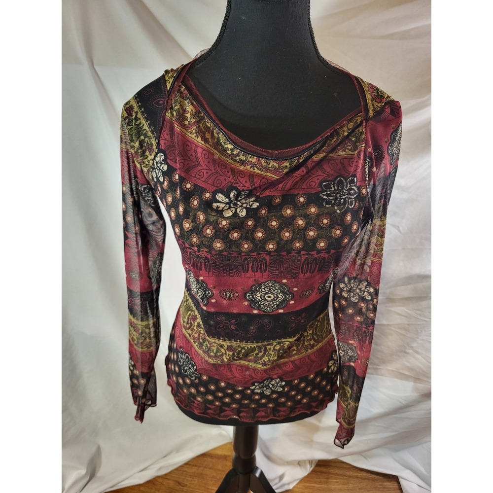 Anac By Kimi Mesh Dark Tribal Top Size Small